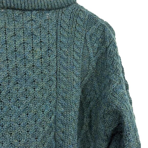 Aran Sweater Market Fisherman Dark Green Cable Knit Ireland Made Sweater sz M - Picture 12 of 16